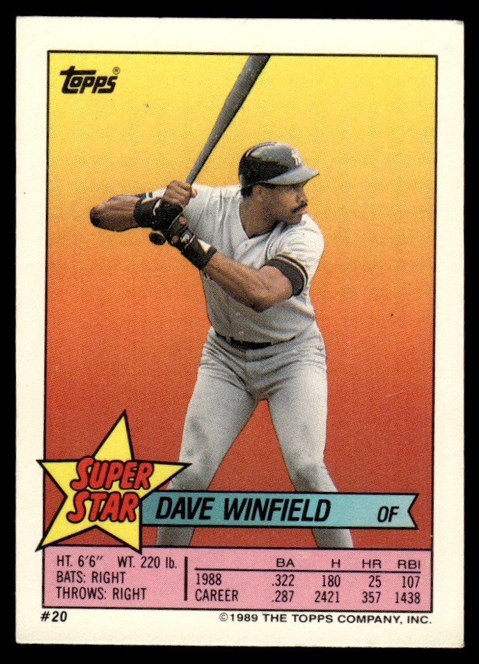 1989 Topps Stickers Super Star Backs Dave Winfield #20 card back image
