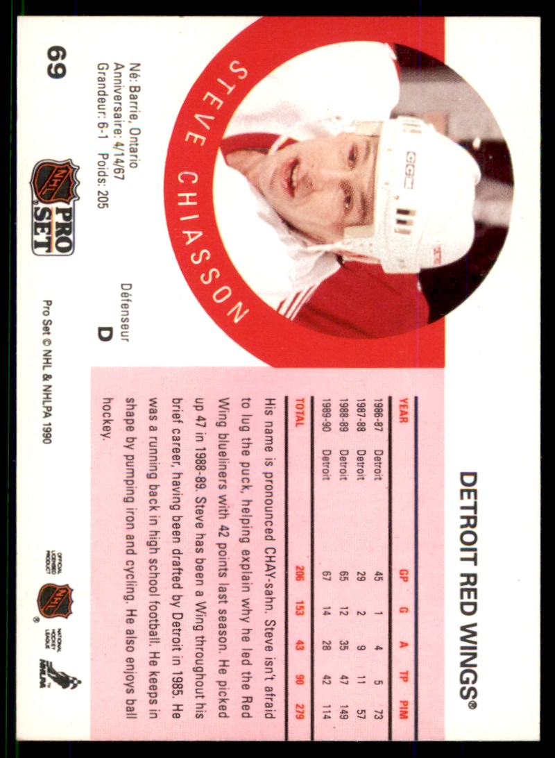 1990-91 Pro Set Steve Chiasson #69 card back image