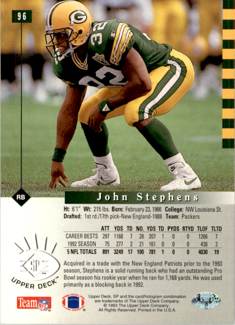 1993 Upper Deck Sp John Stephens Green Bay Packers #96 Football