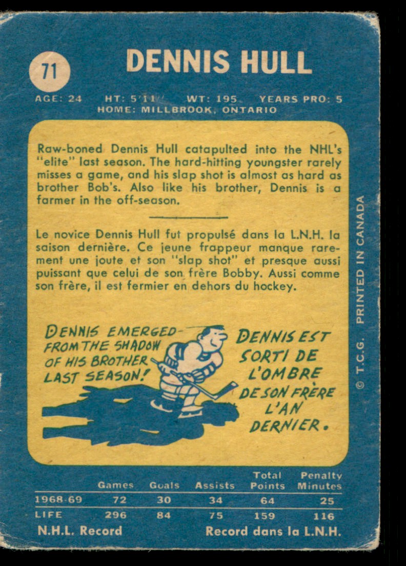 1969-70 O-Pee-Chee Dennis Hull #71 card back image
