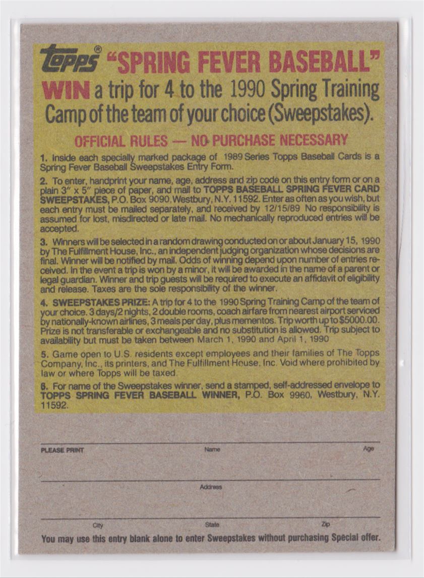 1990 Topps Company Store Topps Binder Special Offer Card card back image