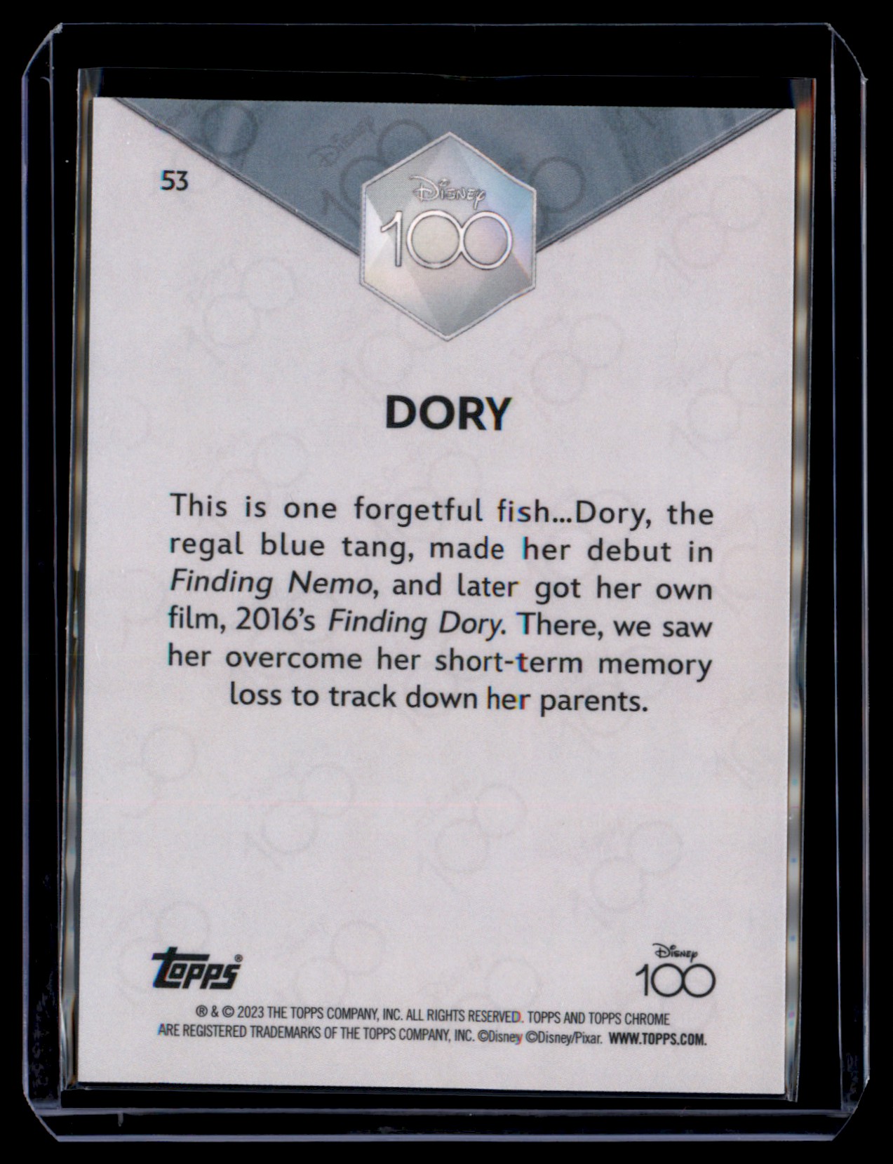 2023 topps disney chrome 100 dory diamond year #53 card back image