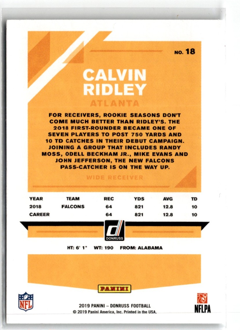 2019 Donruss Calvin Ridley #18 card back image