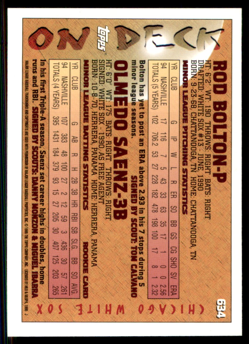 1995 Topps Rodney Bolton/Olmedo Saenz #634 card back image