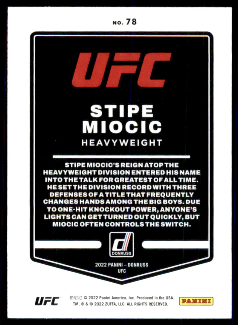 2022 Panini Donruss UFC Stipe Miocic #78 card back image
