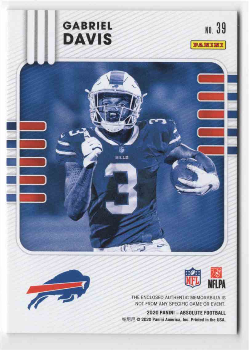 2020 Absolute Absolute Rookie Materials Gabriel Davis #39 card back image