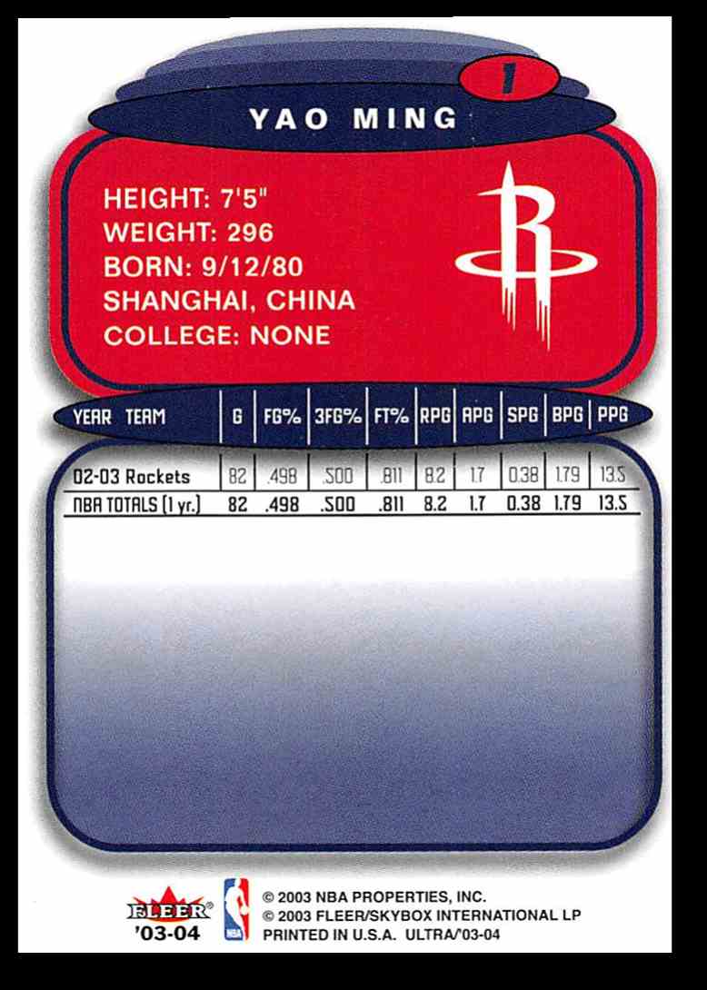 2003-04 Ultra Yao Ming #1 card back image