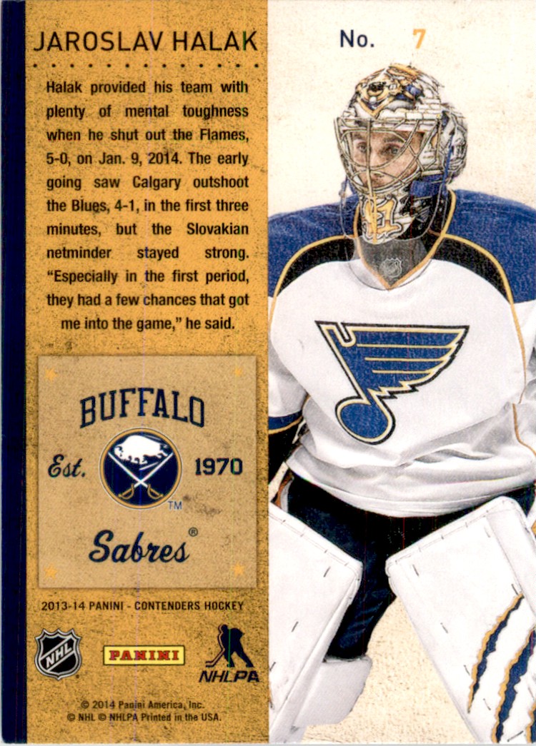 Jaroslav Halak 2013-14 Panini Contenders #7 Buffalo Sabres NHL Ice