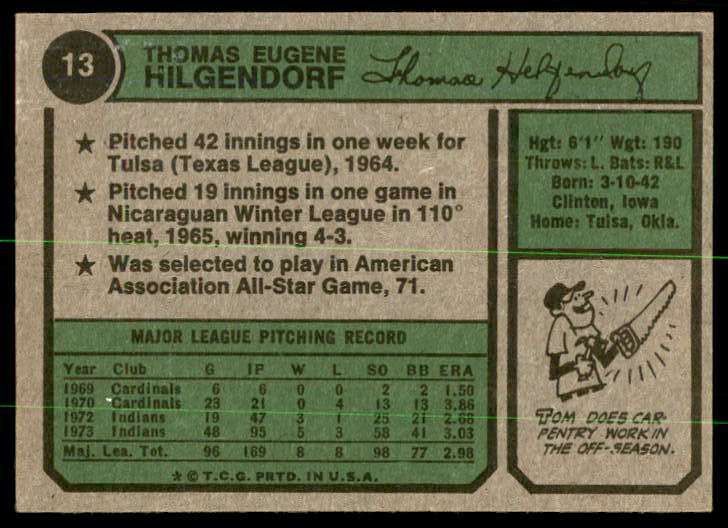 1974 Topps Tom Hilgendorf Cleveland Indians #13 | eBay