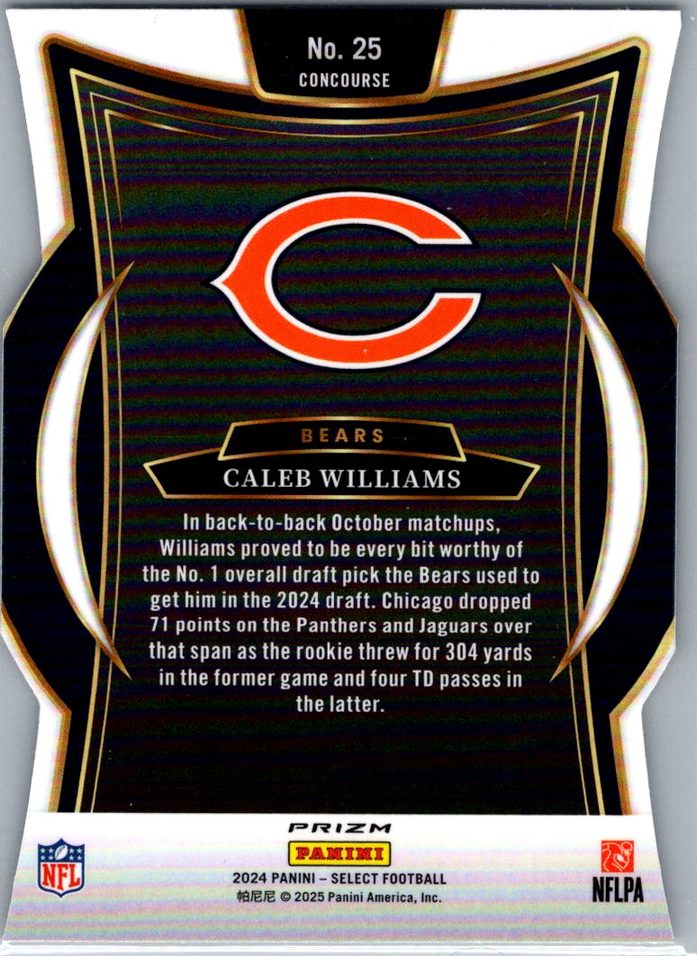 2024 Panini Select Silver Die Cut Concourse Caleb Williams #25 card back image