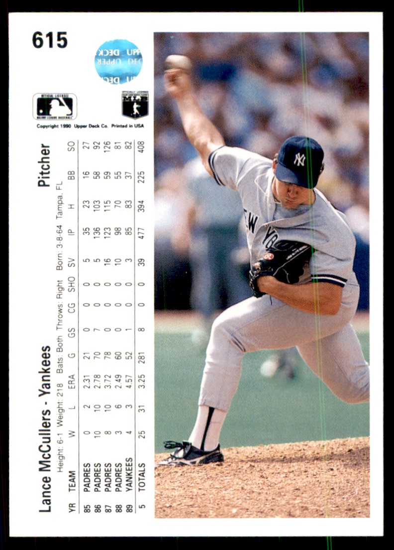 1990 Upper Deck Lance McCullers #615 card back image