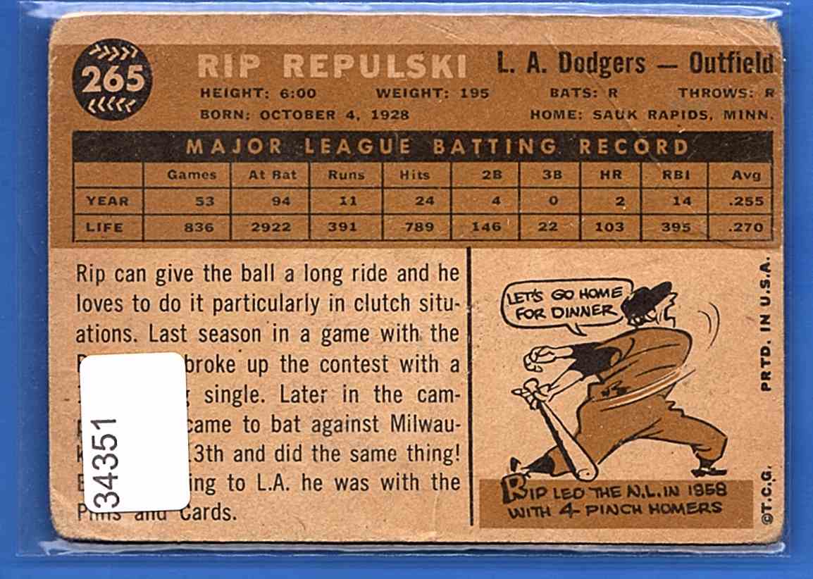 1960 Topps Rip Repulski #265 card back image