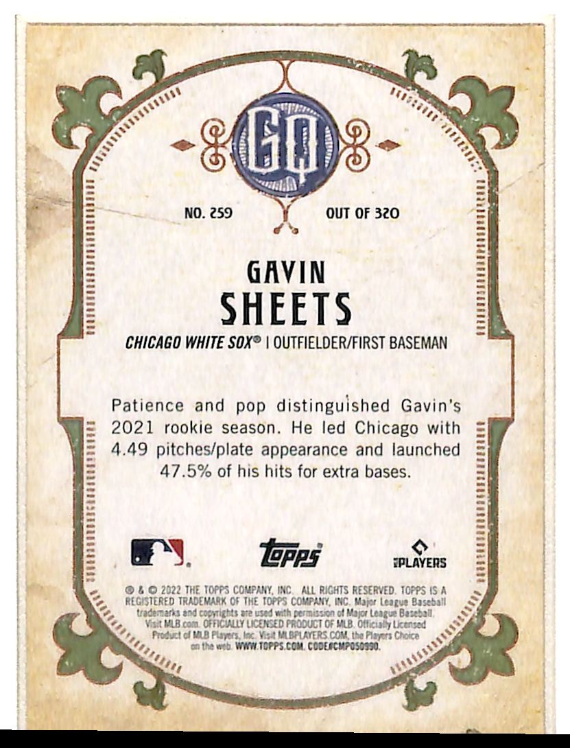 2022 Topps Gypsy Queen Gavin Sheets #259 card back image