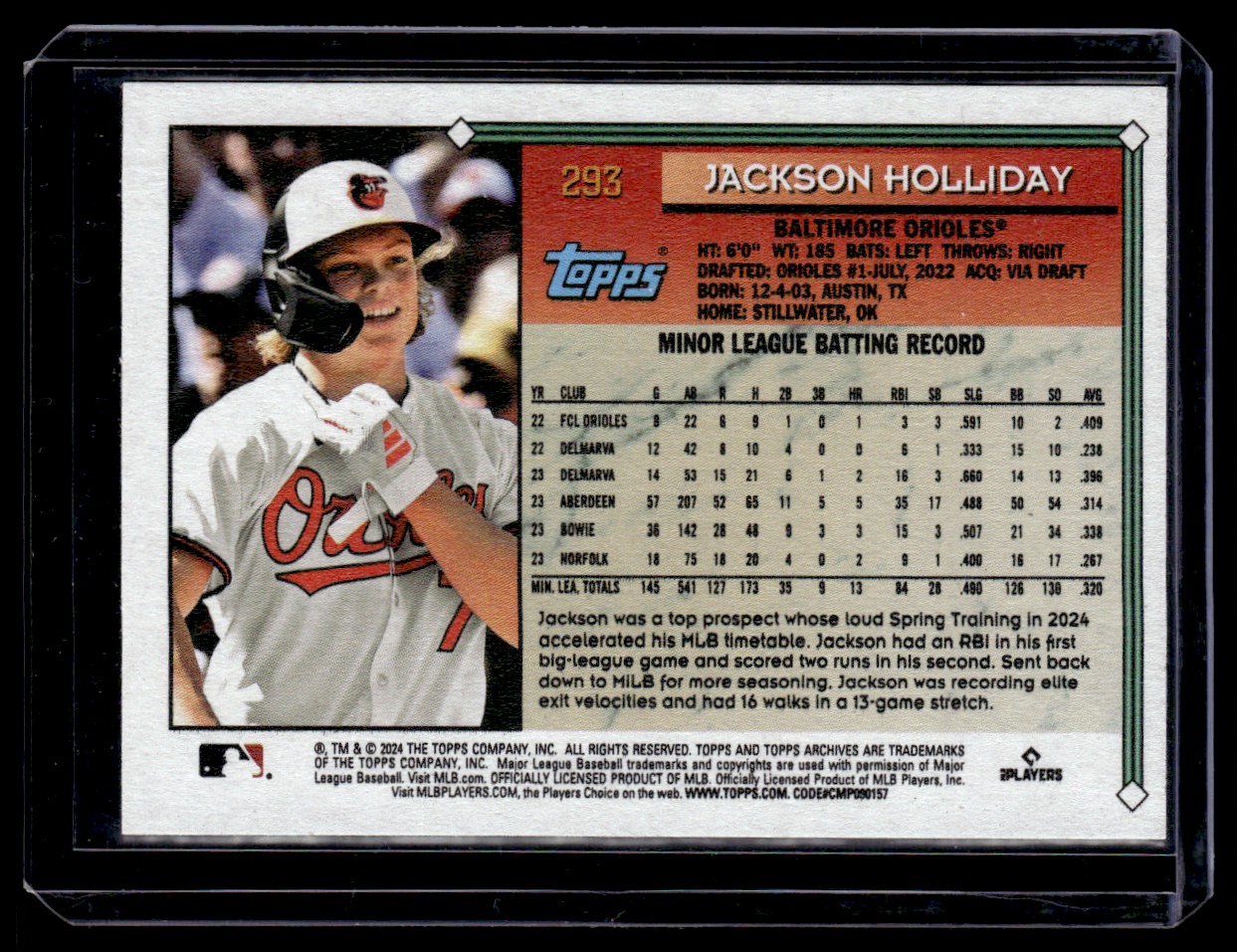 2024 Topps Archives Jackson Holliday #293 card back image