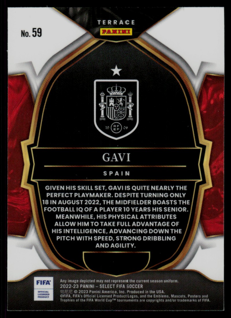 2022 Panini Select FIFA Terrace Gavi #59 card back image
