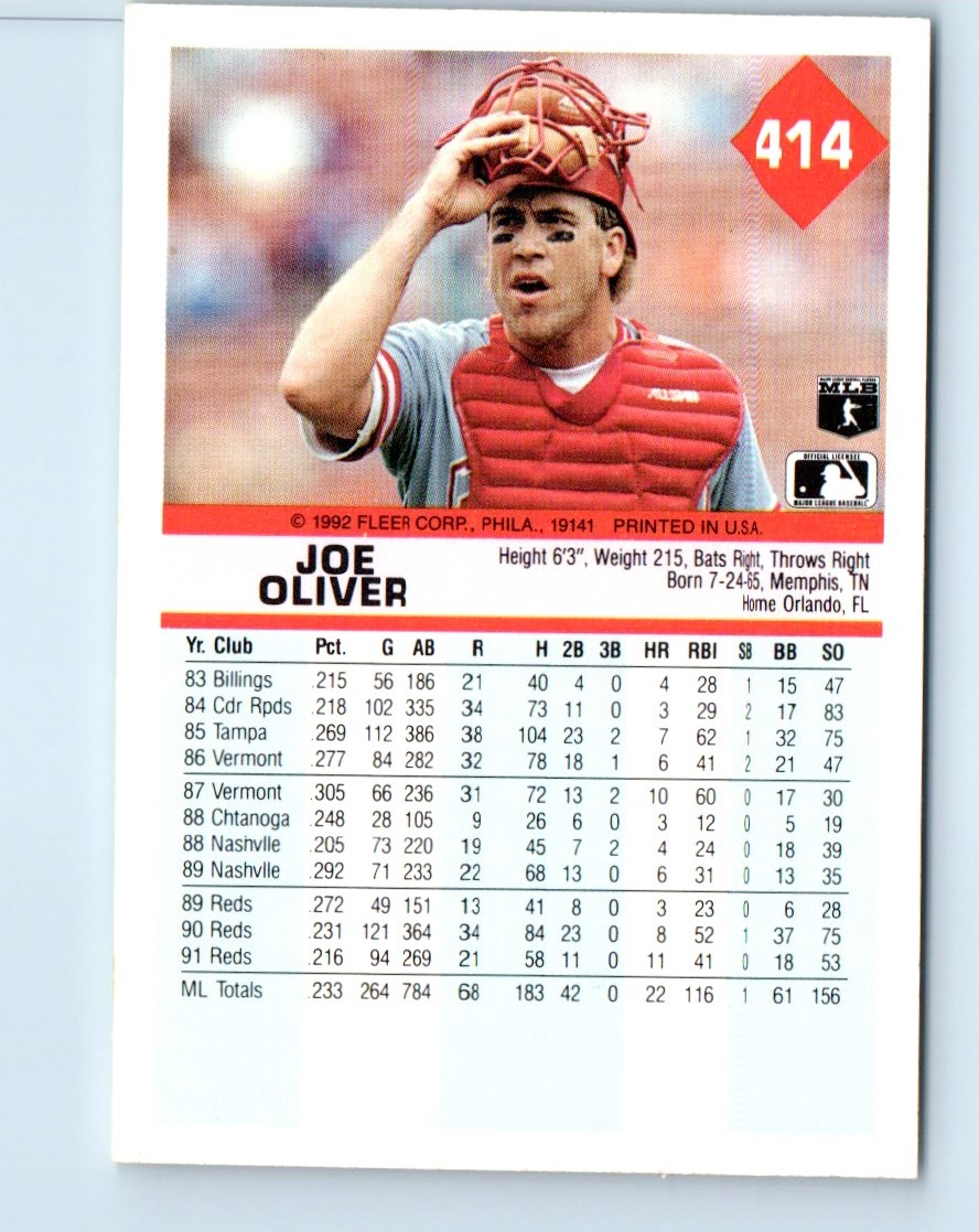 オリバー。ページ 1992 Fleer Joe Oliver Cincinnati Reds #414 | eBay
