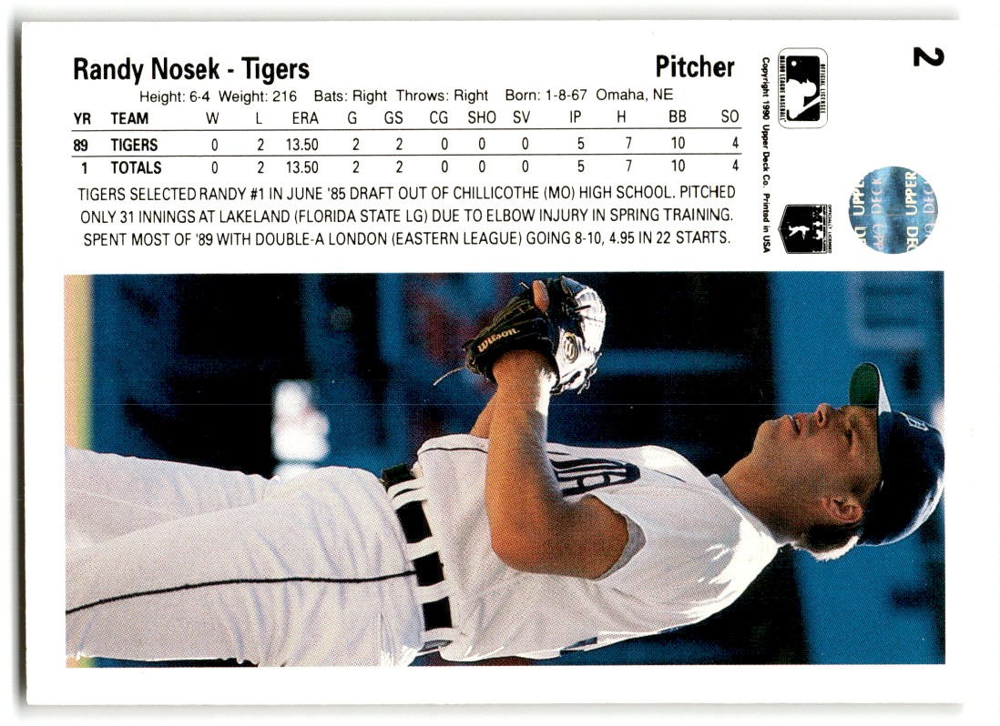 1990 Upper Deck Randy Nosek #2 card back image