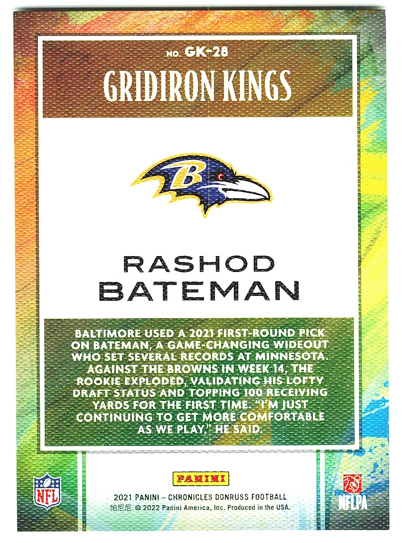 2021 Panini Gridiron Kings Rashod Bateman #GK-28 card back image
