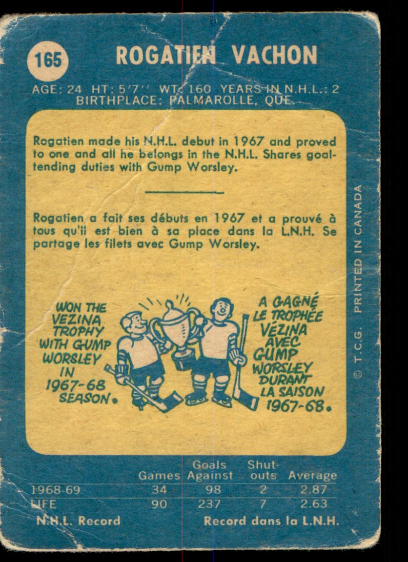 1969-70 O-Pee-Chee Rogatien Vachon #165 card back image
