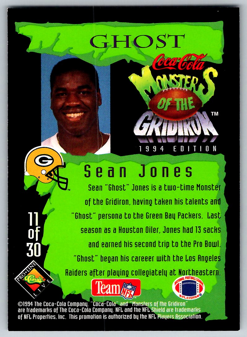 1994 CocaCola Monsters of the Gridiron Sean Jones 11 on Kronozio