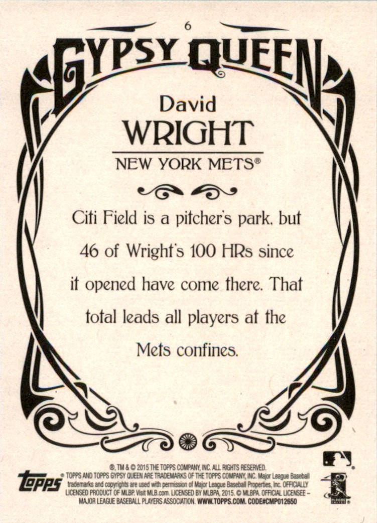 2015 Topps Gypsy Queen David Wright #6 card back image