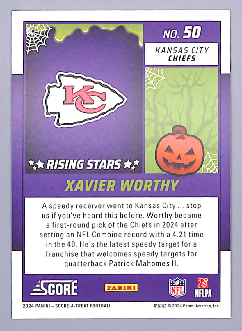 2024 Panini Score-A-Treat Black Candy SSP /99 Xavier Worthy #50 card back image