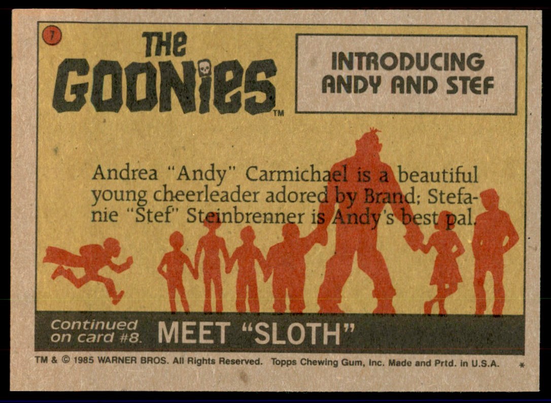 1985 Topps THE GOONIES INTRODUCING ANDY AND STEF #7 - Picture 2 of 2