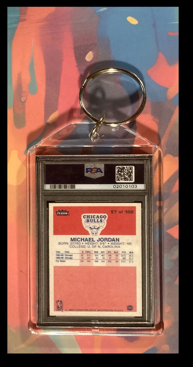 2025 -MME- 0002 Michael Jordan1996 Fleer Rookie PSA Style - Custom Made Keychain-Gift #0002 card back image