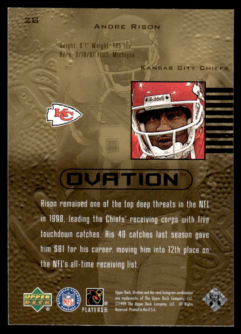1999 Upper Deck Ovation * Andre Rison #28 card back image