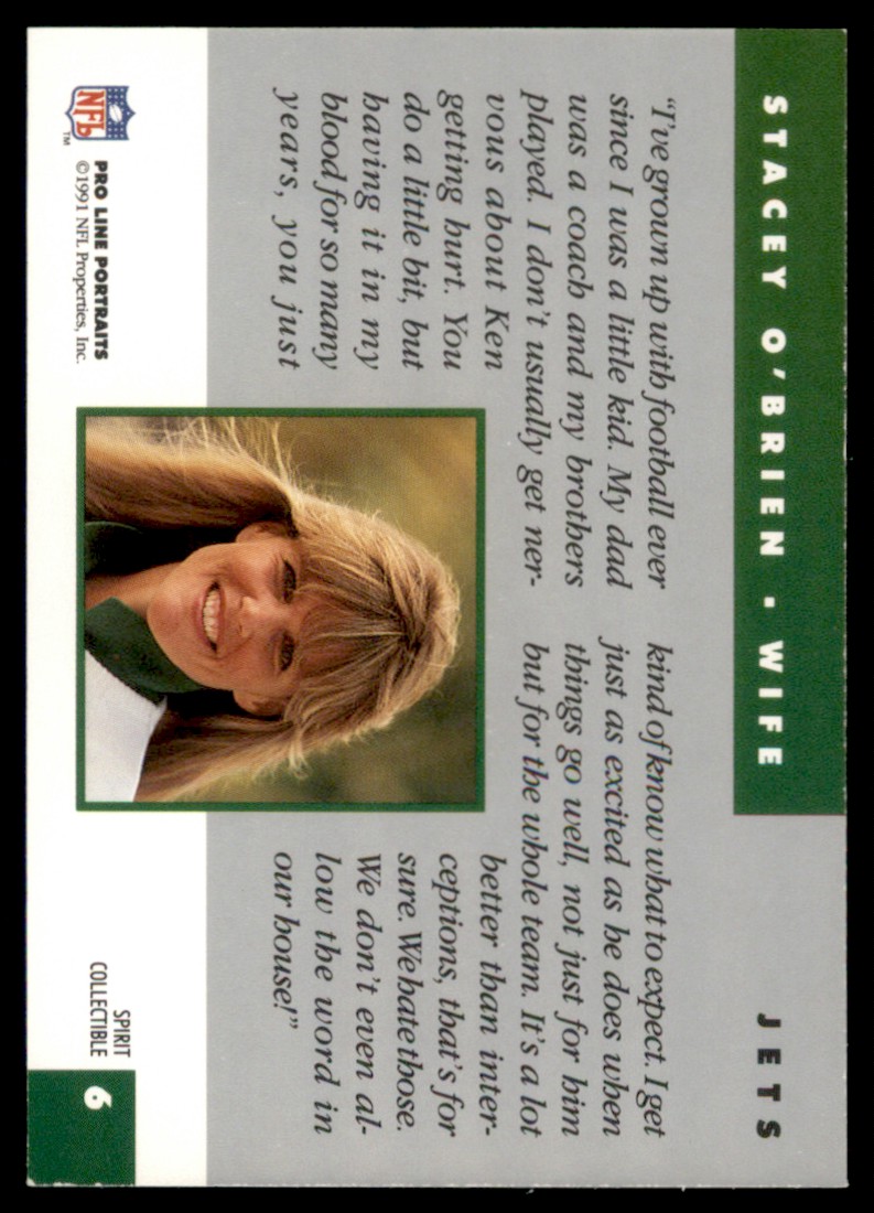1991 Pro Line Portraits Wives Stacey O'Brien #SC6 card back image