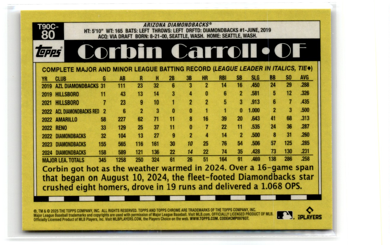 2025 TOPPS SILVER PACK CORBIN CARROLL #T90C80 card back image