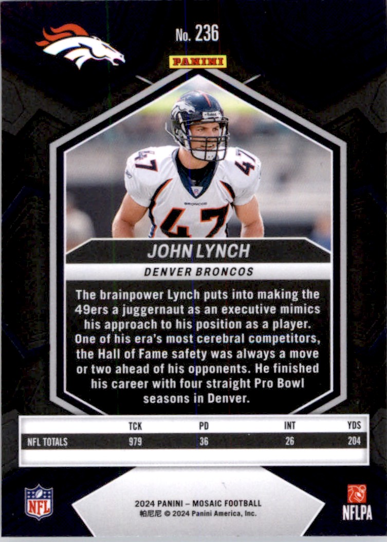 2024 Panini Mosaic John Lynch #236 card back image