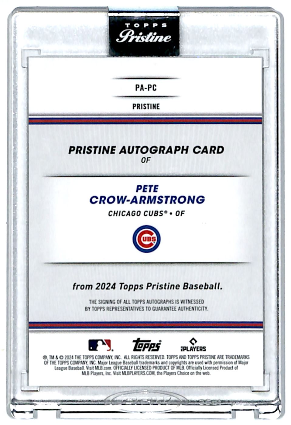 2024 Topps Pristine Autograph Pete Crow-Armstrong #PA-PC card back image