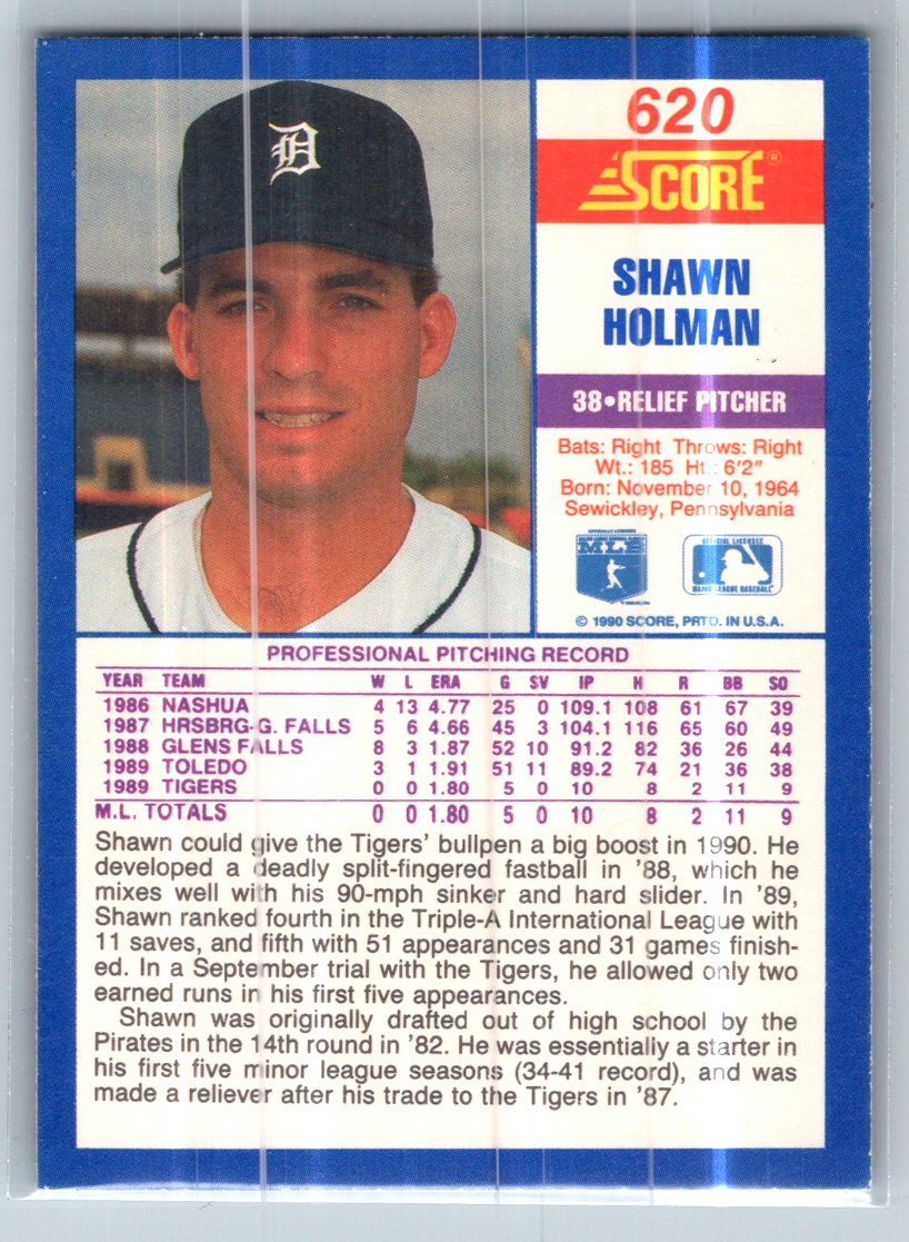 1990 Score Shawn Holman #620 card back image