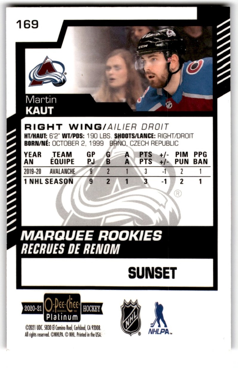 2020-21 O-Pee-Chee Platinum Sunset Martin Kaut #169 card back image