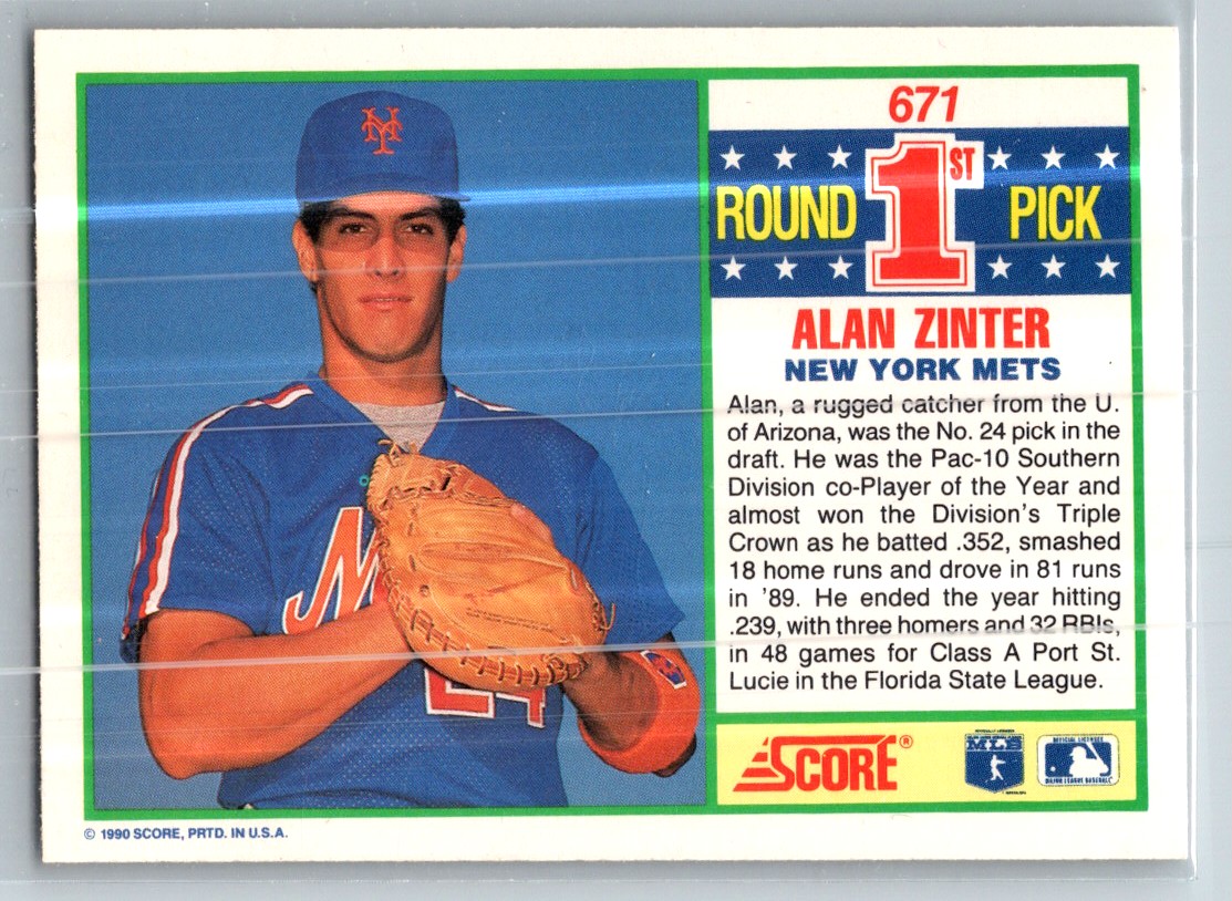 1990 Score Alan Zinter #671 card back image