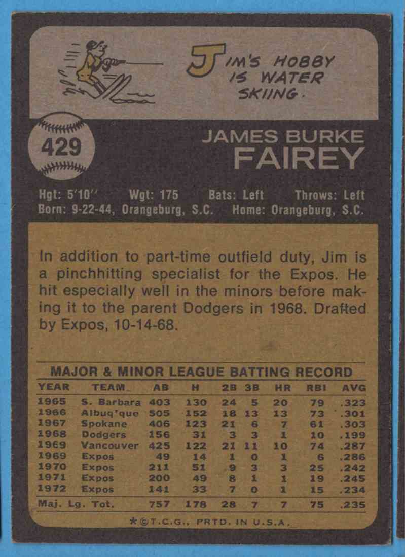 1973 Topps Jim Fairey #429 Montreal Expos | eBay