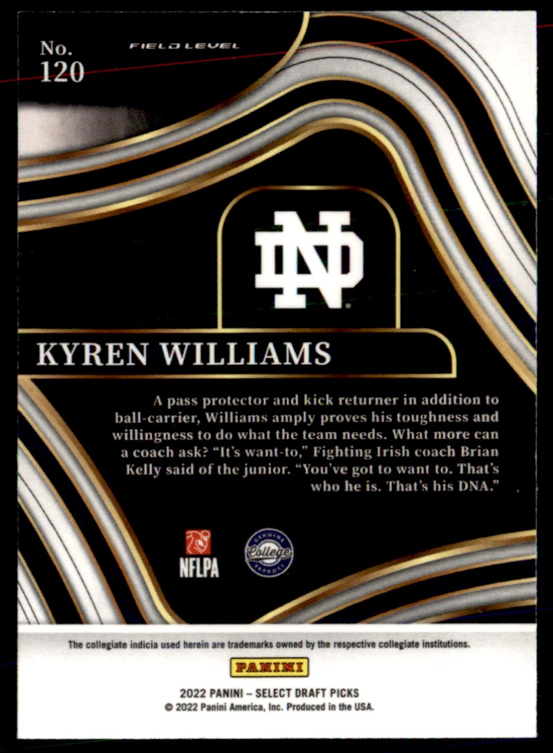 2022 Panini Select Draft Picks Blue Kyren Williams #120 card back image