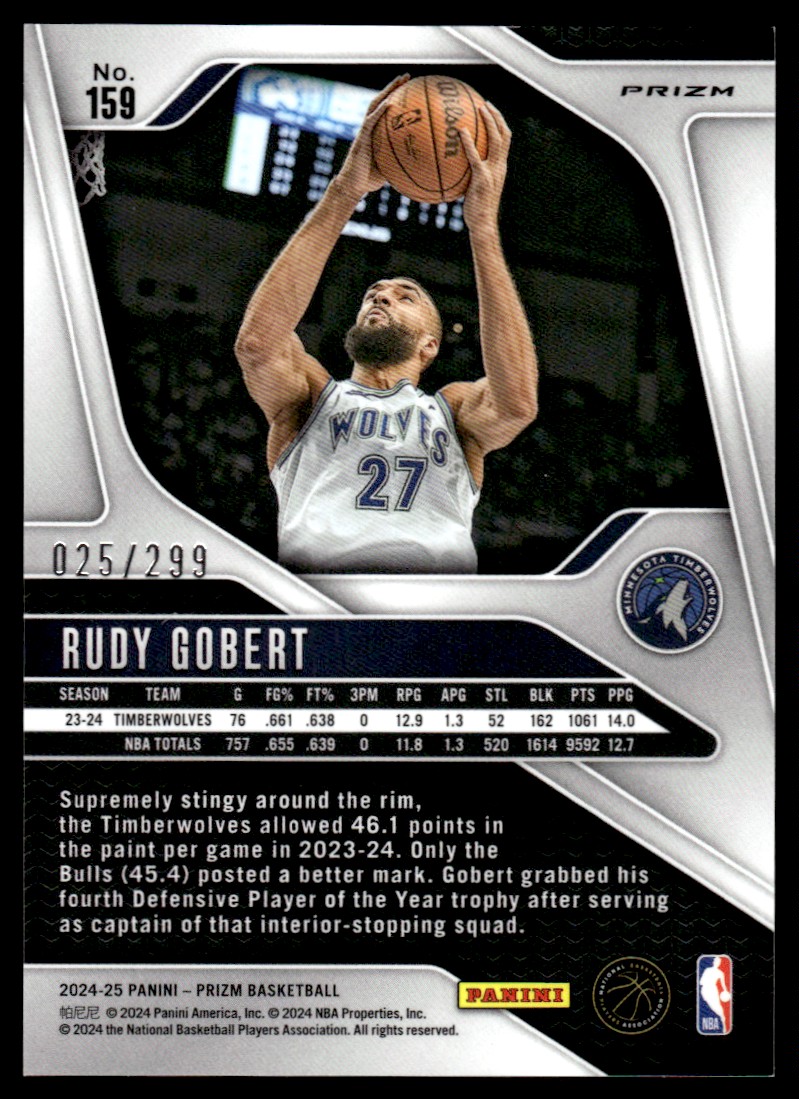 NBA カード Rudy Gobert Prizm 10枚限定 2024-25 Panini Prizm Prizms Red Rudy Gobert 025/299