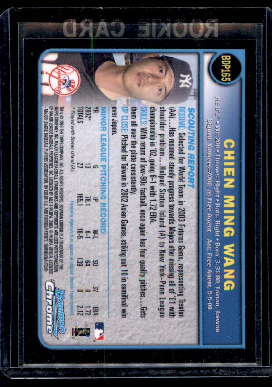 2003 Bowman Chrome Draft Chien-Ming Wang #BDP165 card back image