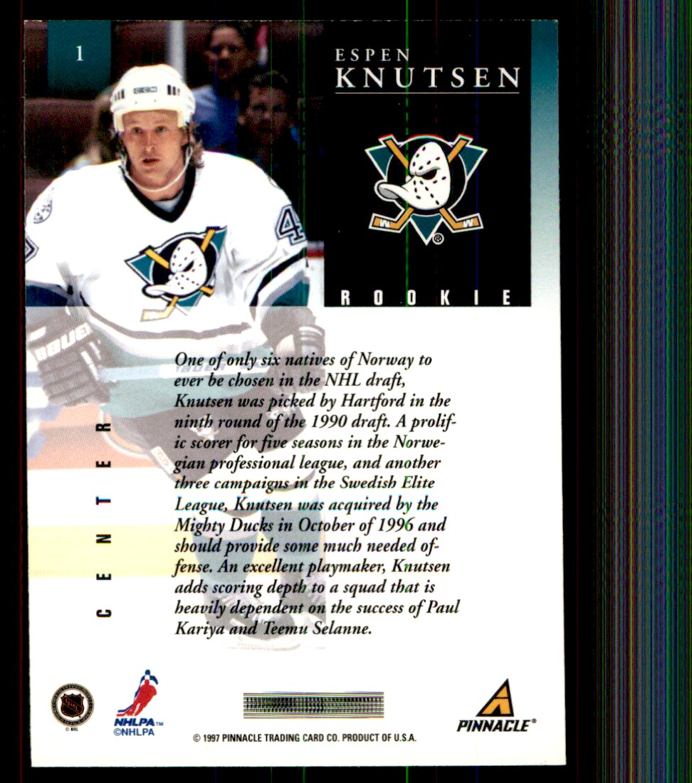 1997-98 Pinnacle Espen Knutsen #1 card back image