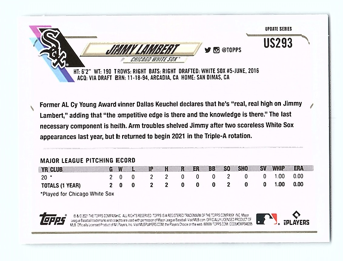 2021 Topps Update Jimmy Lambert #US293 card back image