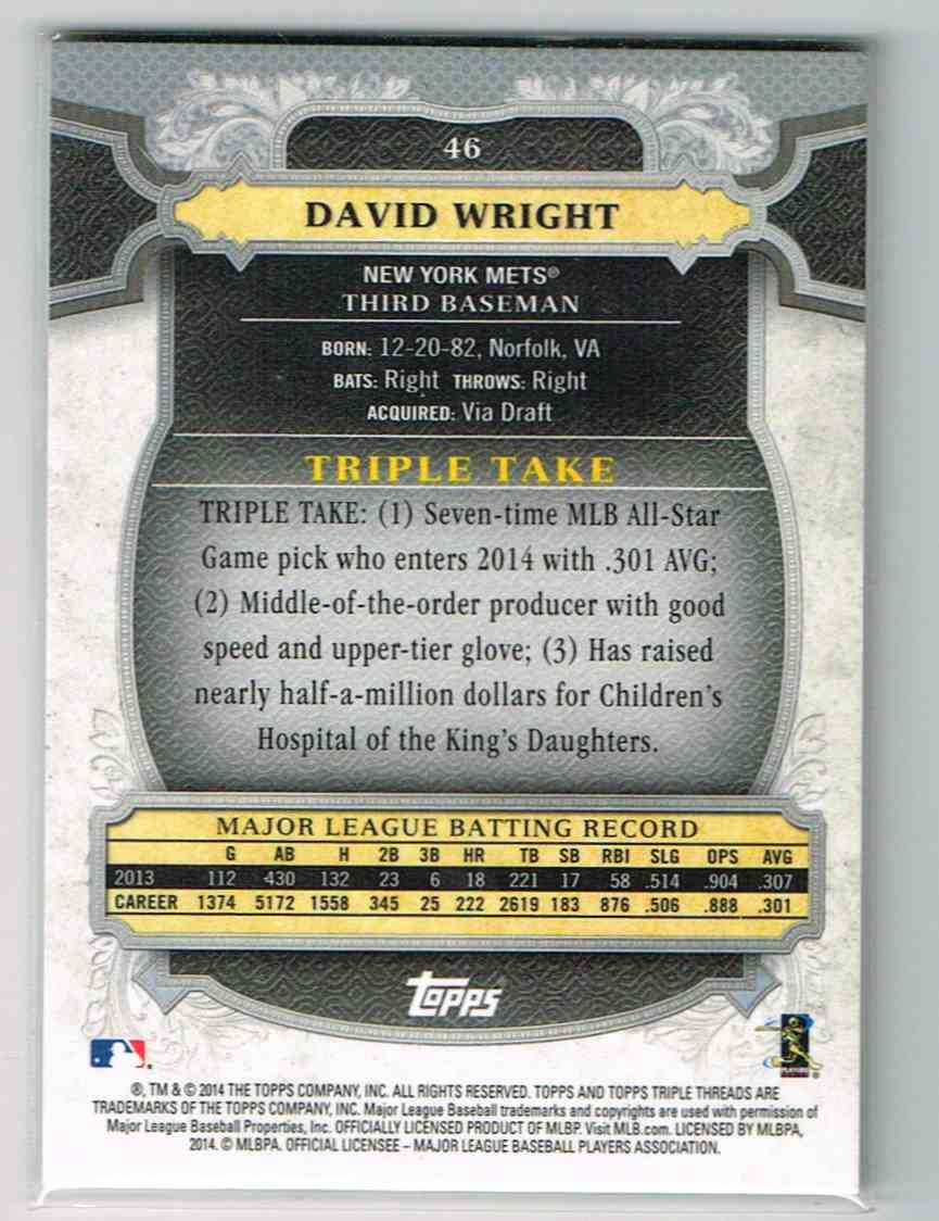 2014 Topps Triple Threads Green David Wright #46 card back image