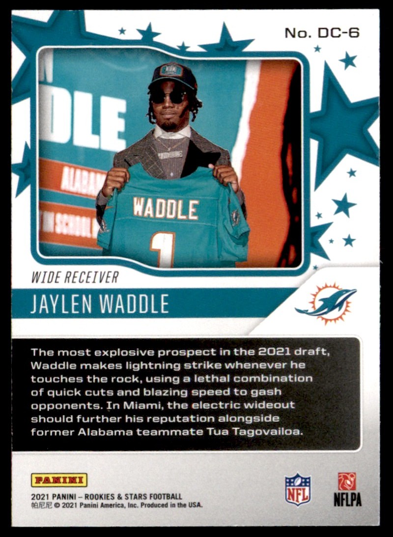 2021 Panini Rookies & Stars Draft Class Jaylen Waddle #DC-6 card back image