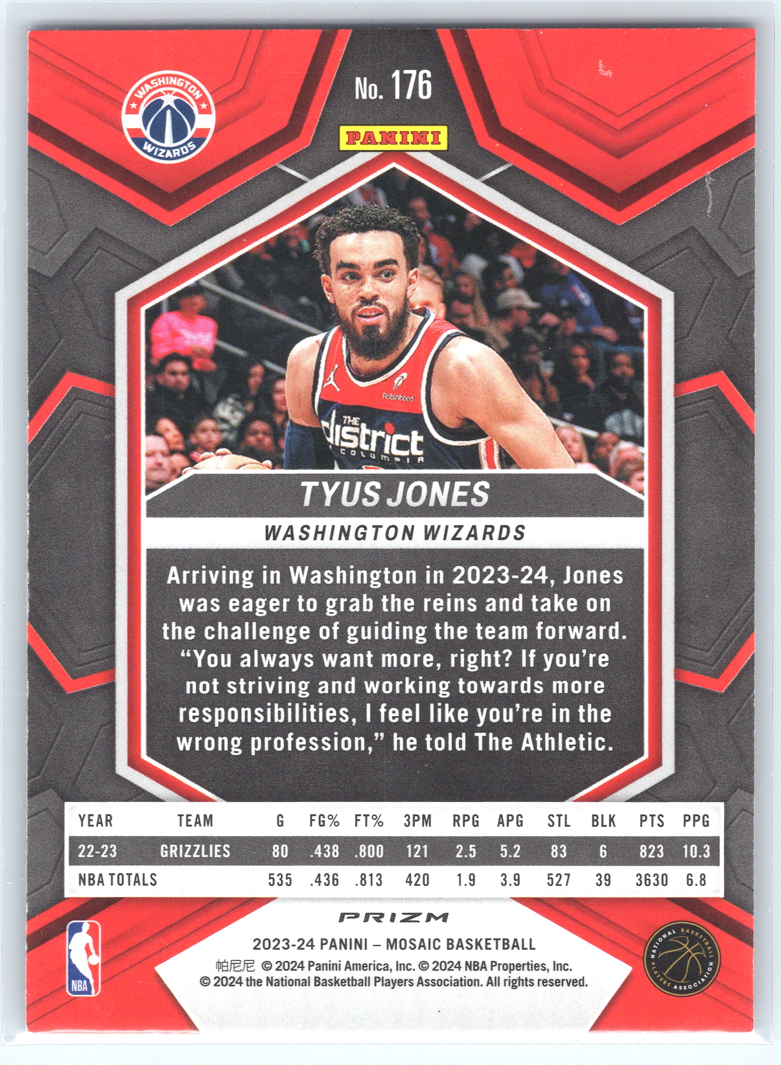 2023-24 Panini Mosaic Fastbreak Tyus Jones #176 card back image