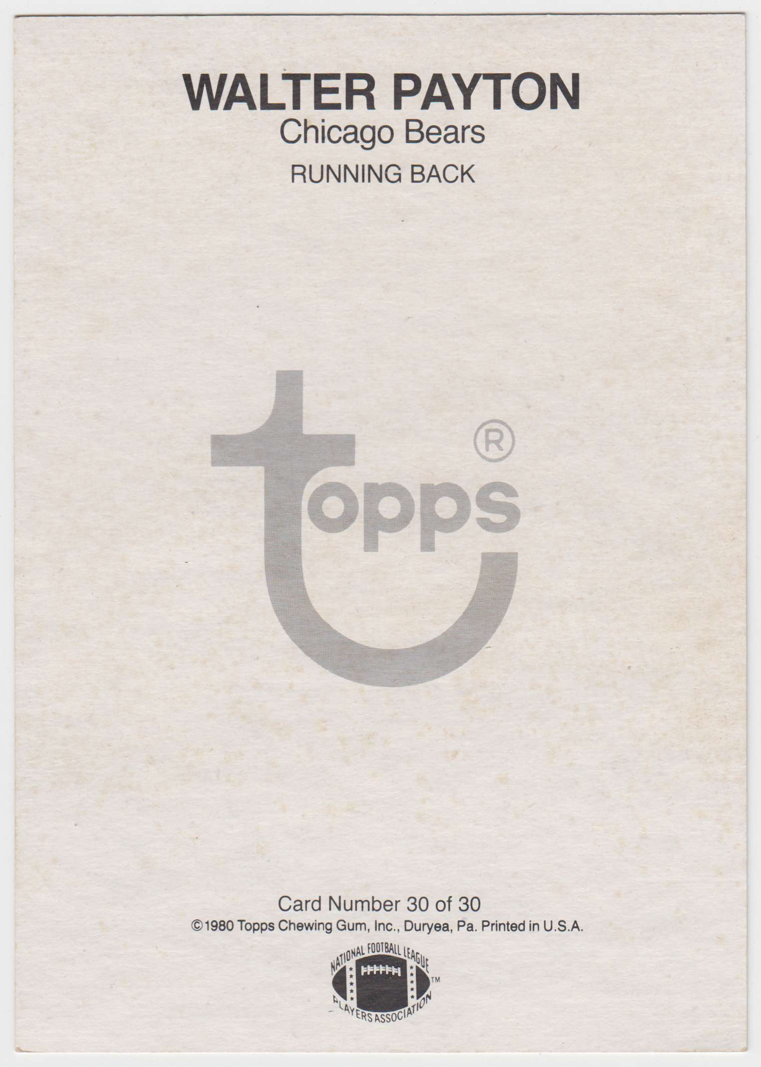 1980 Topps Super Walter Payton #30 card back image