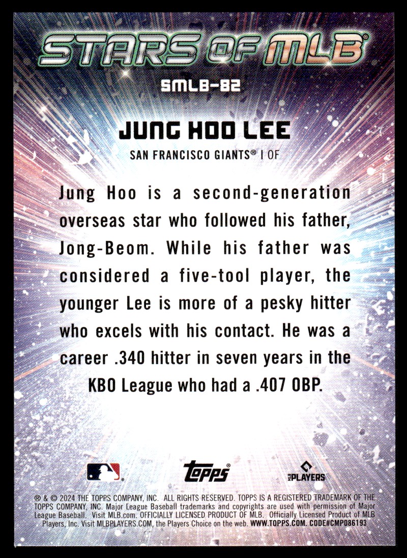 2024 Topps Update Stars of MLB Jung Hoo Lee #SMLB-82 card back image