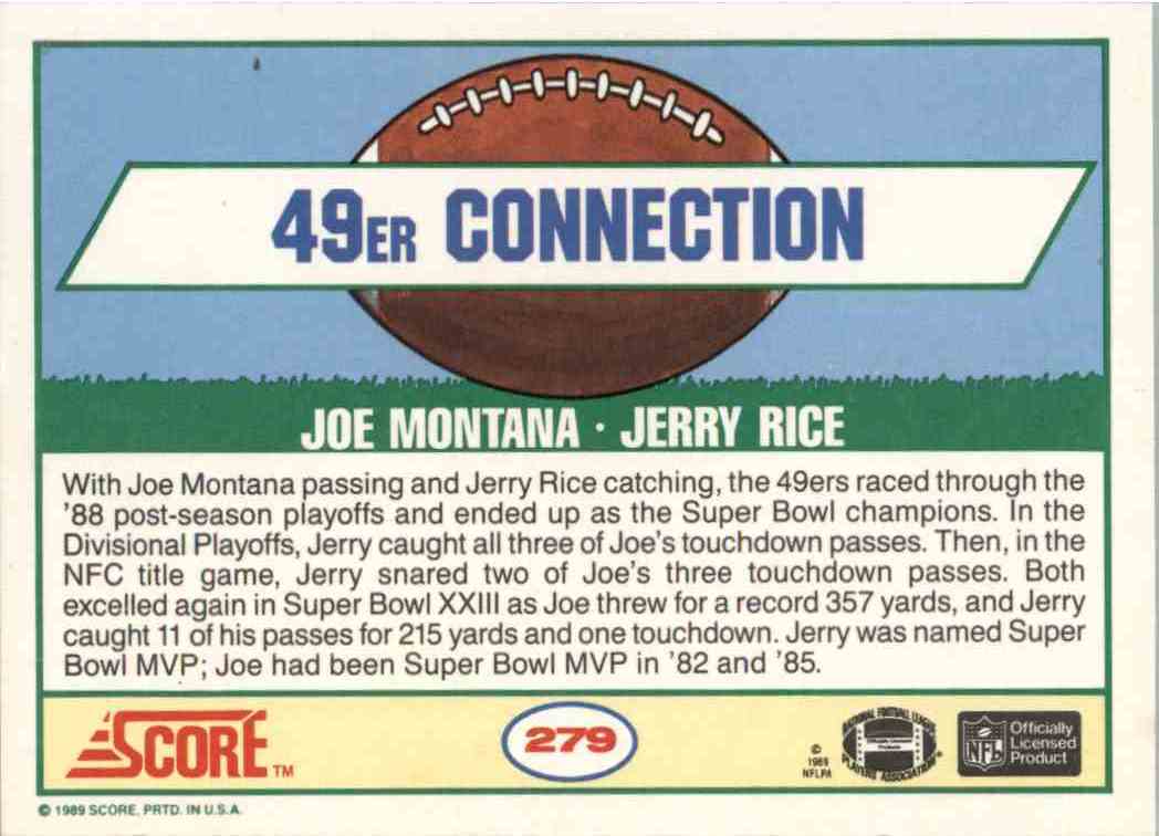 1989 Score Great Combos Joe Montana Jerry Rice #279 on Kronozio