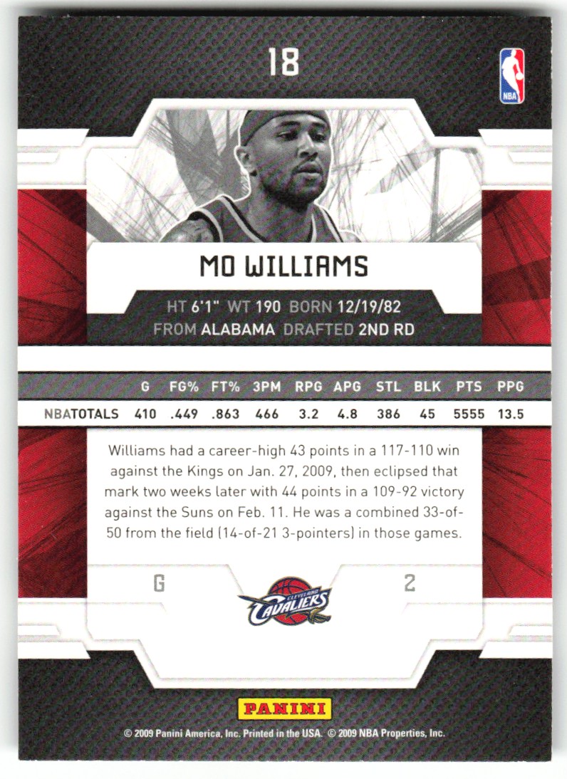 2009-10 Donruss Elite Mo Williams #18 card back image