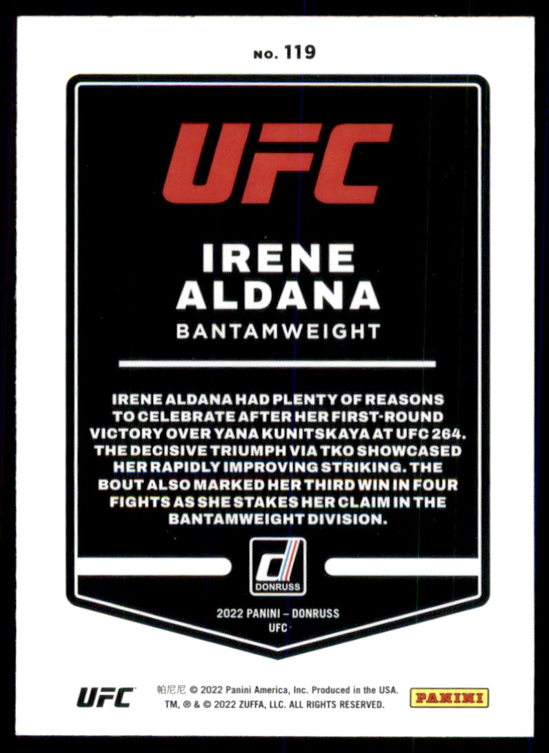 2022 Panini Donruss UFC Irene Aldana #119 card back image
